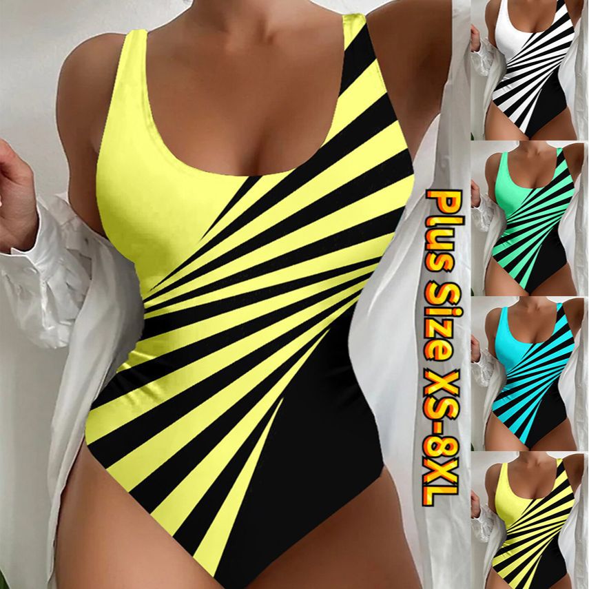 🔥【50% zniżki】👙【M~8XL】Seksowny jednoczęściowy kostium kąpielowy w paski