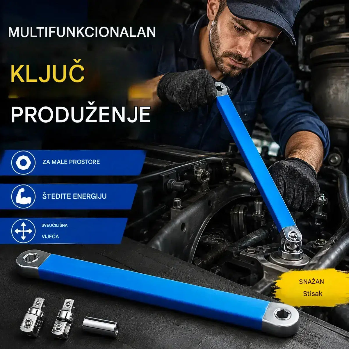 🔧✨【【5 komada po setu】 Podesivi višenamjenski izvlačivi ključ — dvostrani, štedi napor i doseže teško dostupna mjesta