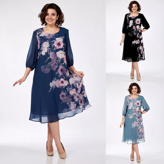 🌸 50% zniżki 💥💕【S-5XL】2026 Elegancka wiosenna sukienka z szyfonu z kwiatowym nadrukiem🌷