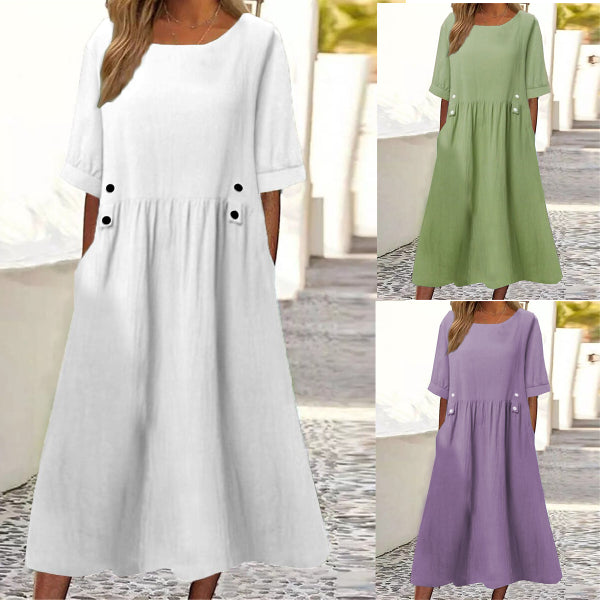 【🏆Gorąca wyprzedaż】👗Prosta i wykwintna sukienka w jednolitym kolorze-3685768