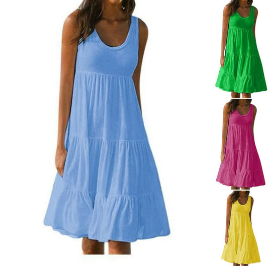 👗 【S-5XL】 Prosta sukienka w jednolitym kolorze 3665323