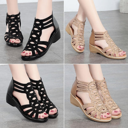 👡【35-40】Sandały średniej wysokości, oddychające, miękka podeszwa, miękka skóra, elastyczne i modne--3700671