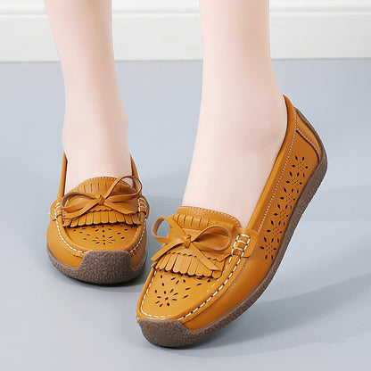🌼Nowość w promocji👡Nowy model 2025🌼【rozmiary 35–44】Letnie damskie buty skórzane z ażurowym wzorem i frędzlami, przewiewne i wygodne