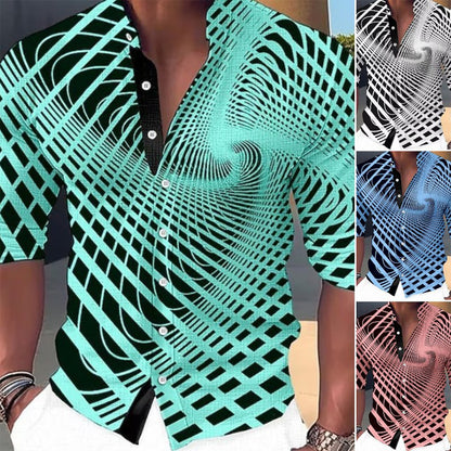 💥💥【50% zniżki】👔【S-6XL】Nowa męska koszula z nadrukiem z bawełny, geometryczny wzór, modna, przyjemna w dotyku