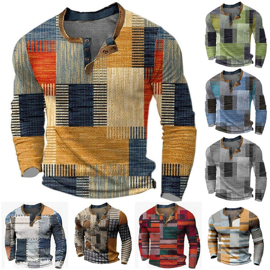 👔【S-4XL】Nova muška Henley košulja dugih rukava – moderna majica s 3D digitalnim printom