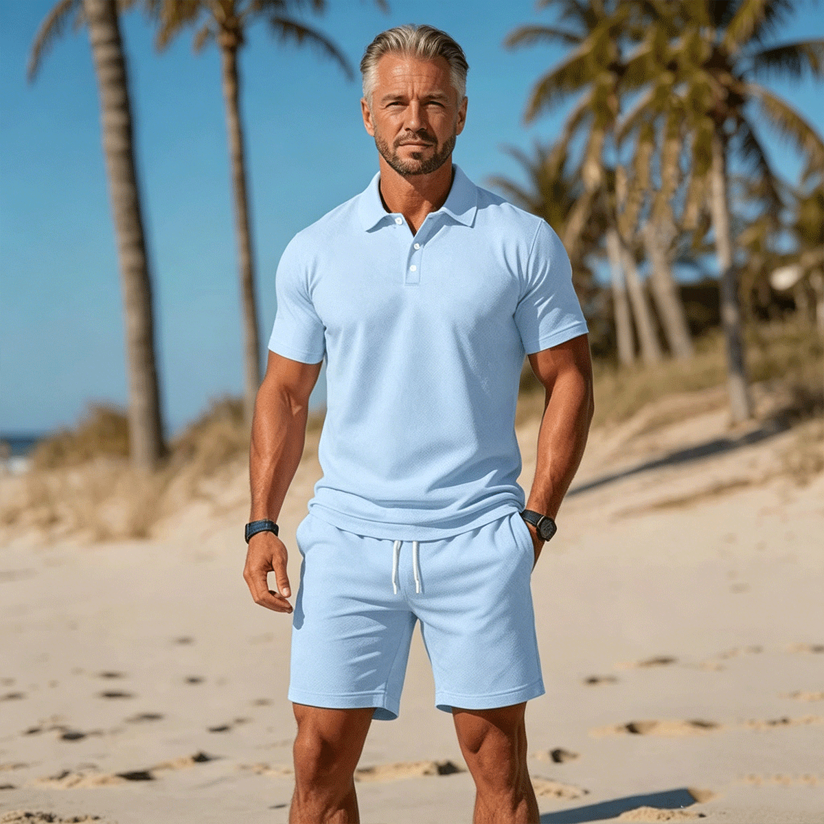 【S~3XL】Męski komplet składający się z koszuli z krótkim rękawem i spodenek, idealny na nieformalne wakacje.