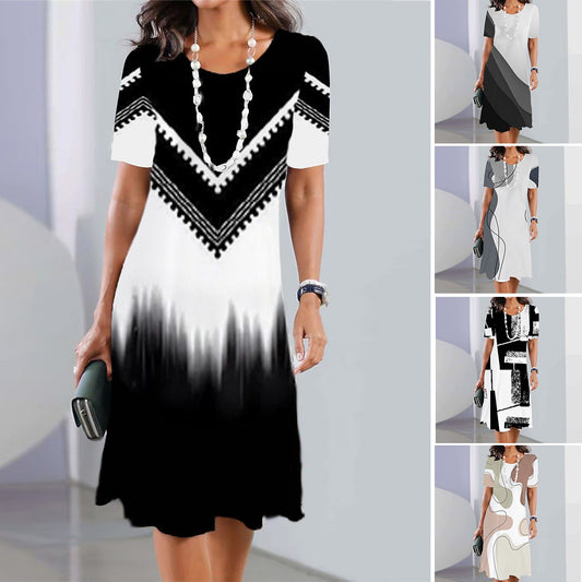 Promocja specjalna -50% 👗【XS-5XL】Seksowna sukienka damska z okrągłym dekoltem i nadrukiem 2025