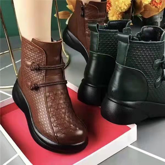 💥💥【50% OFF】【35-40】2024 Modne zimowe damskie botki ocieplane z bocznym zamkiem błyskawicznym wykonane ze skóry 3821990