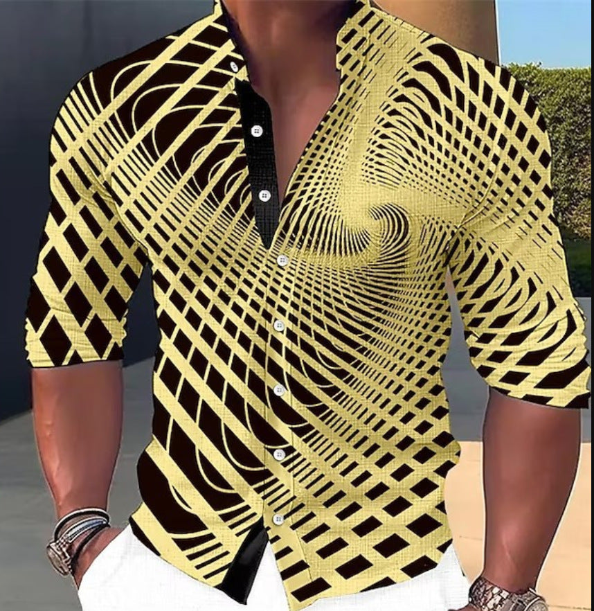 💥💥【50% zniżki】👔【S-6XL】Nowa męska koszula z nadrukiem z bawełny, geometryczny wzór, modna, przyjemna w dotyku