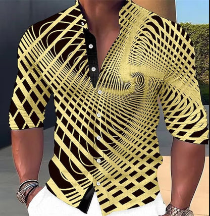 💥💥【50% zniżki】👔【S-6XL】Nowa męska koszula z nadrukiem z bawełny, geometryczny wzór, modna, przyjemna w dotyku