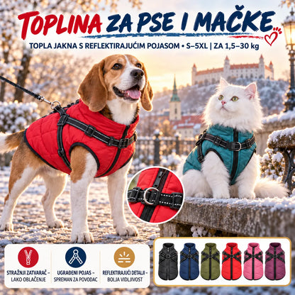 🐱🐶【S-5XL】❄️ Topla podstavljena jakna za pse i mačke — vodoodbojna, s reflektirajućim elementima i ugrađenim pojasom