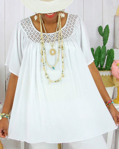 【XL-8XL】 Nowe, letnie, luźne, koronkowe ubrania damskie w jednolitym kolorze w dużych rozmiarach 3691795