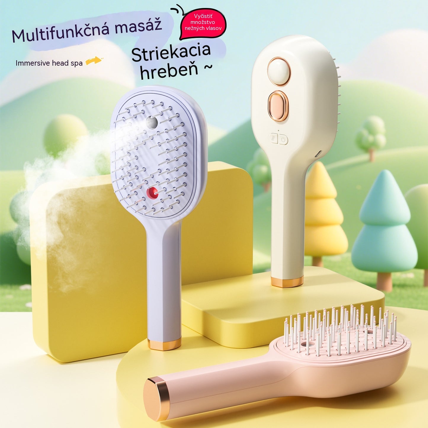 💖💨Češalj s funkcijom prskanja jednim gumbom koji učinkovito sprječava zapetljavanje kose.