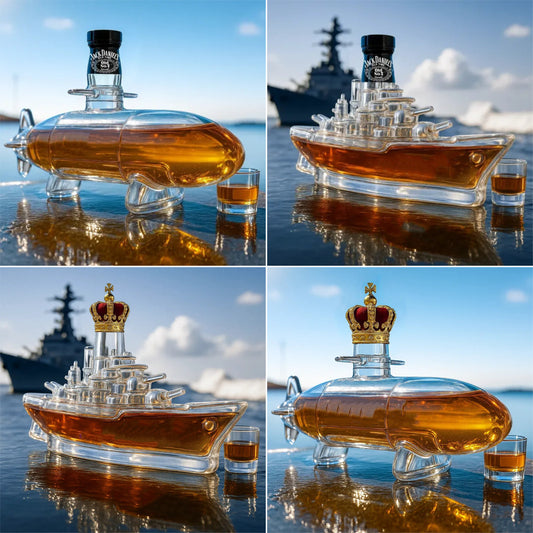 🚢 Zestaw butelek whisky z zabawnymi wzorami | Buteleczki whisky Submarine | Oryginalne prezenty i stylowa dekoracja do baru