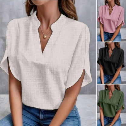 [S-2XL]❤️202 Letni jednolity kolor lniany elegancki top z dekoltem w serek