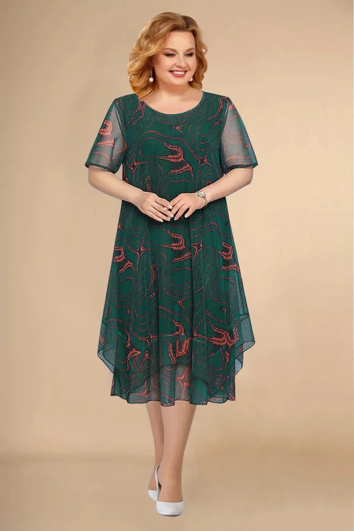 🌺 【L-5XL】Krótka sukienka midi w kwiaty z krótkim rękawem