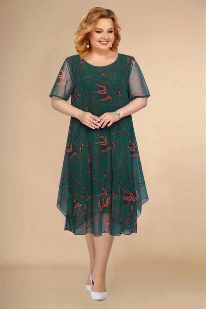 🌺 【L-5XL】Krótka sukienka midi w kwiaty z krótkim rękawem