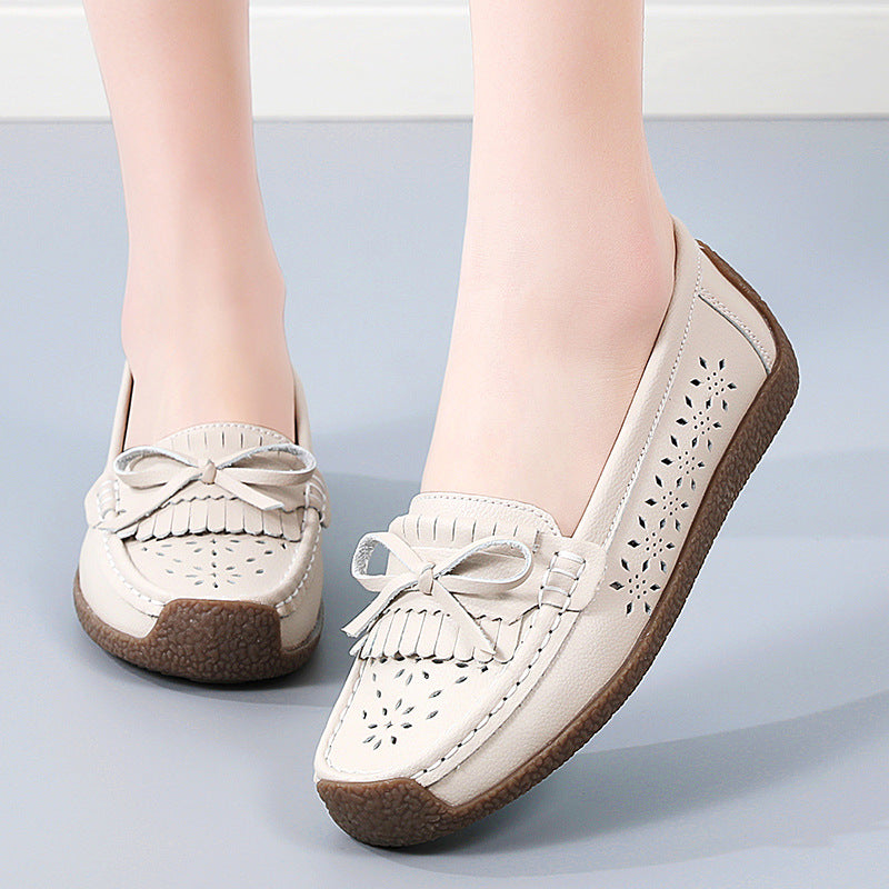 🌼Nowość w promocji👡Nowy model 2025🌼【rozmiary 35–44】Letnie damskie buty skórzane z ażurowym wzorem i frędzlami, przewiewne i wygodne