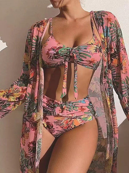 👙☀️【S-2XL】【3-częściowy zestaw】Nowy zestaw strojów kąpielowych 3-częściowy 2025 z modną chustą