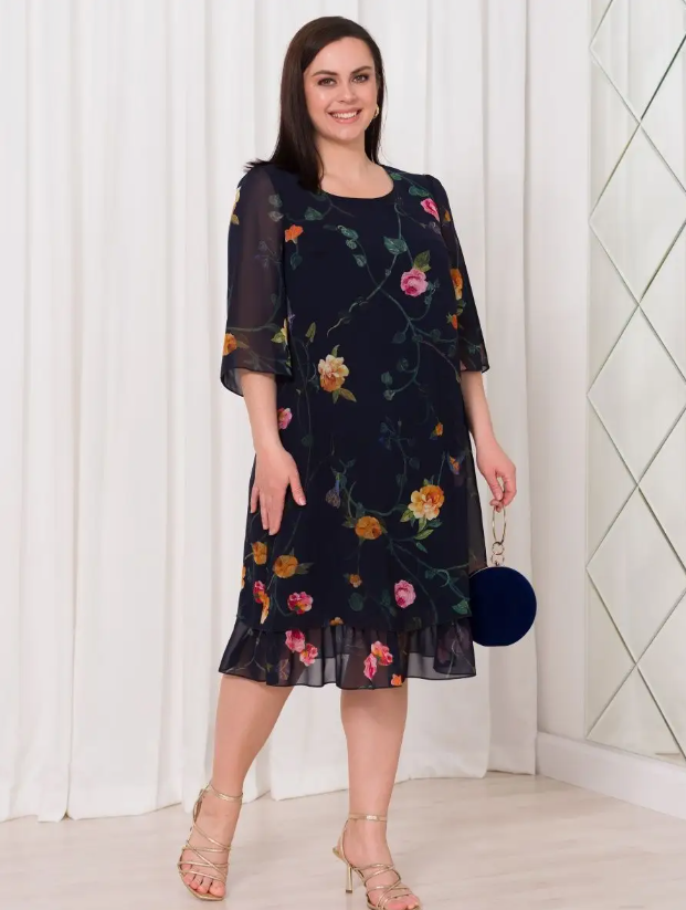 💕【S-5XL】👗Elegancka sukienka z falbaniastymi rękawami i nadrukiem z siateczki