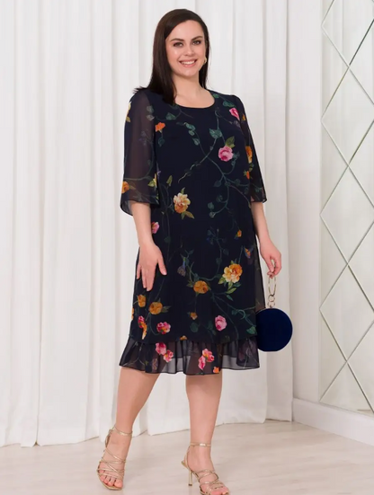 💕【S-5XL】👗Elegancka sukienka z falbaniastymi rękawami i nadrukiem z siateczki