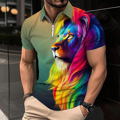 🔥【50% taniej na każdą sztukę】🔥【XXS-5XL】Męska koszulka polo z 3D nadrukiem wzoru lwa