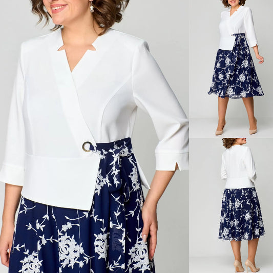 🥰【S-5XL】👗2024 nowa niebiesko-biała świeża sukienka koszulowa