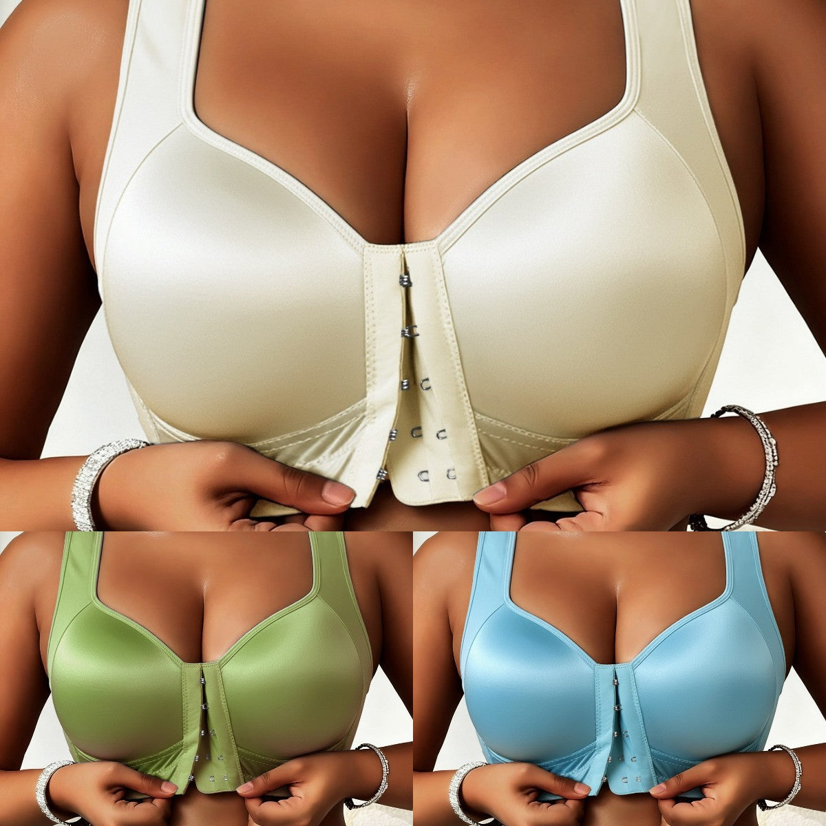 😍👙【3-dielna súprava】【40-100 kg】 Dámska podprsenka bez kostíc so zapínaním vpredu