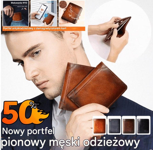 Nowy męski portfel antykradzieżowy wykonany z prawdziwej skóry