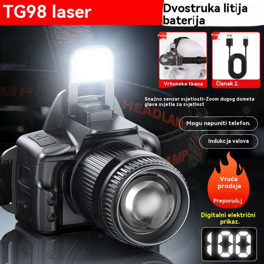 💡【50% OFF】Snažna indukcijska svjetiljka za glavu za kućnu upotrebu, vanjsku upotrebu, zumiranje, veliki domet, punjiva, dugotrajna, noćno hodanje, avanturu, noćni ribolov