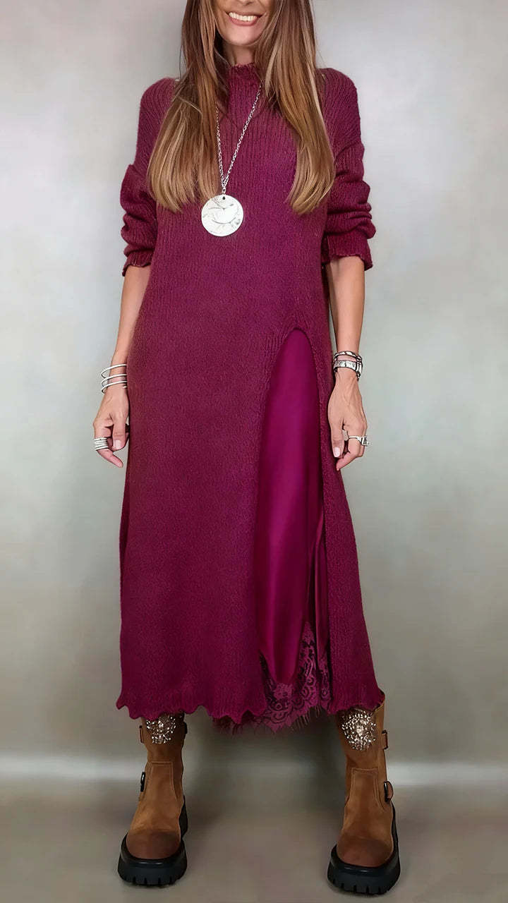 【XS-3XL】👗Nov čipkast komplet, z razporki, pulover dizajn, dvodelni komplet obleke in puloverja s trakovi in razporkom