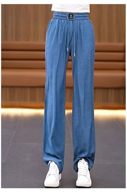 ❤️👖【S-3XL】2025 ice silk jeansy z wysokim stanem i szerokimi nogawkami spodnie casualowe proste spodnie, wygodne i oddychające