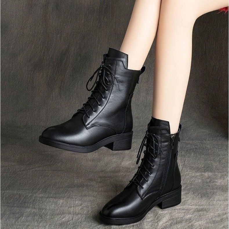🔥【35-41】2024 Jesienno-zimowe nowe damskie buty Martin ze szpiczastym noskiem z prawdziwej skóry 3753749
