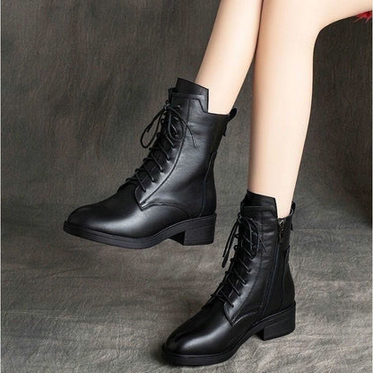 🔥【35-41】2024 Jesienno-zimowe nowe damskie buty Martin ze szpiczastym noskiem z prawdziwej skóry 3753749