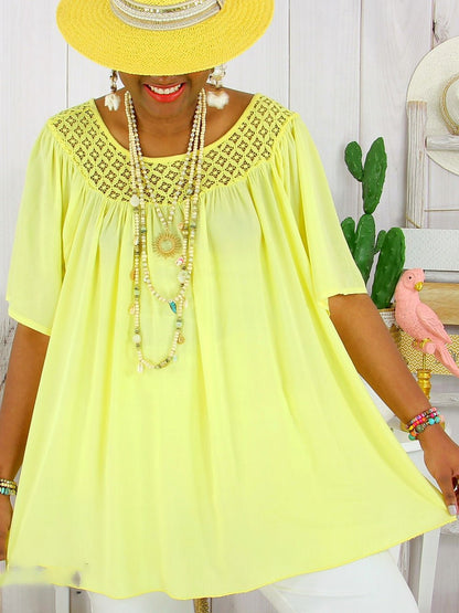 【XL-8XL】 Nowe, letnie, luźne, koronkowe ubrania damskie w jednolitym kolorze w dużych rozmiarach 3691795
