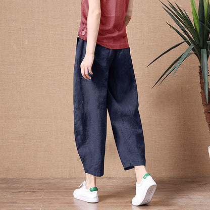 💥🔥【S-5XL】✨💕 Елегантен дамски ежедневен панталон от памук и лен с широки крачоли и еластична талия