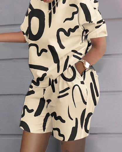 🔥【50% ZNIŻKI】😍 【S-4XL】Letni, duży, luźny, swobodny komplet z nadrukiem (top + spodenki)