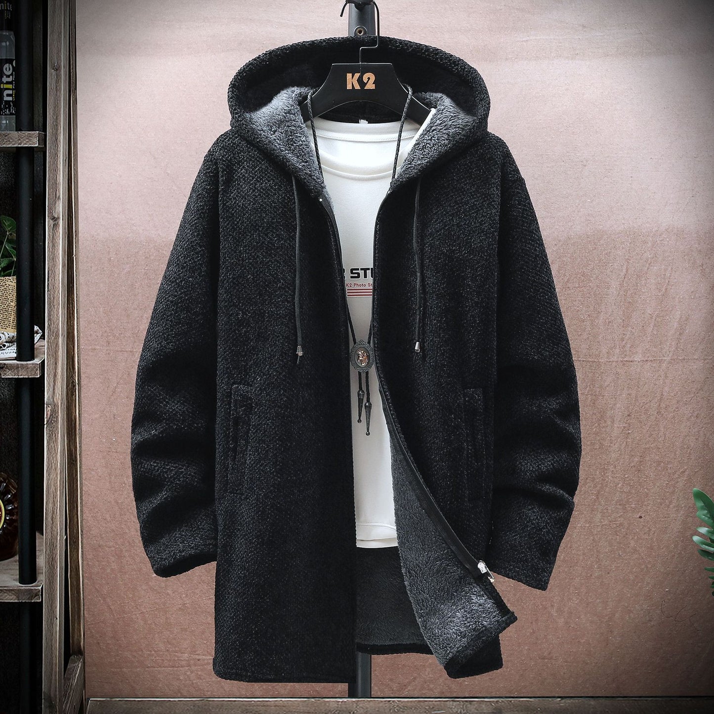 【M-5XL】Muški pleteni džemper s kapuljačom, srednje duljine