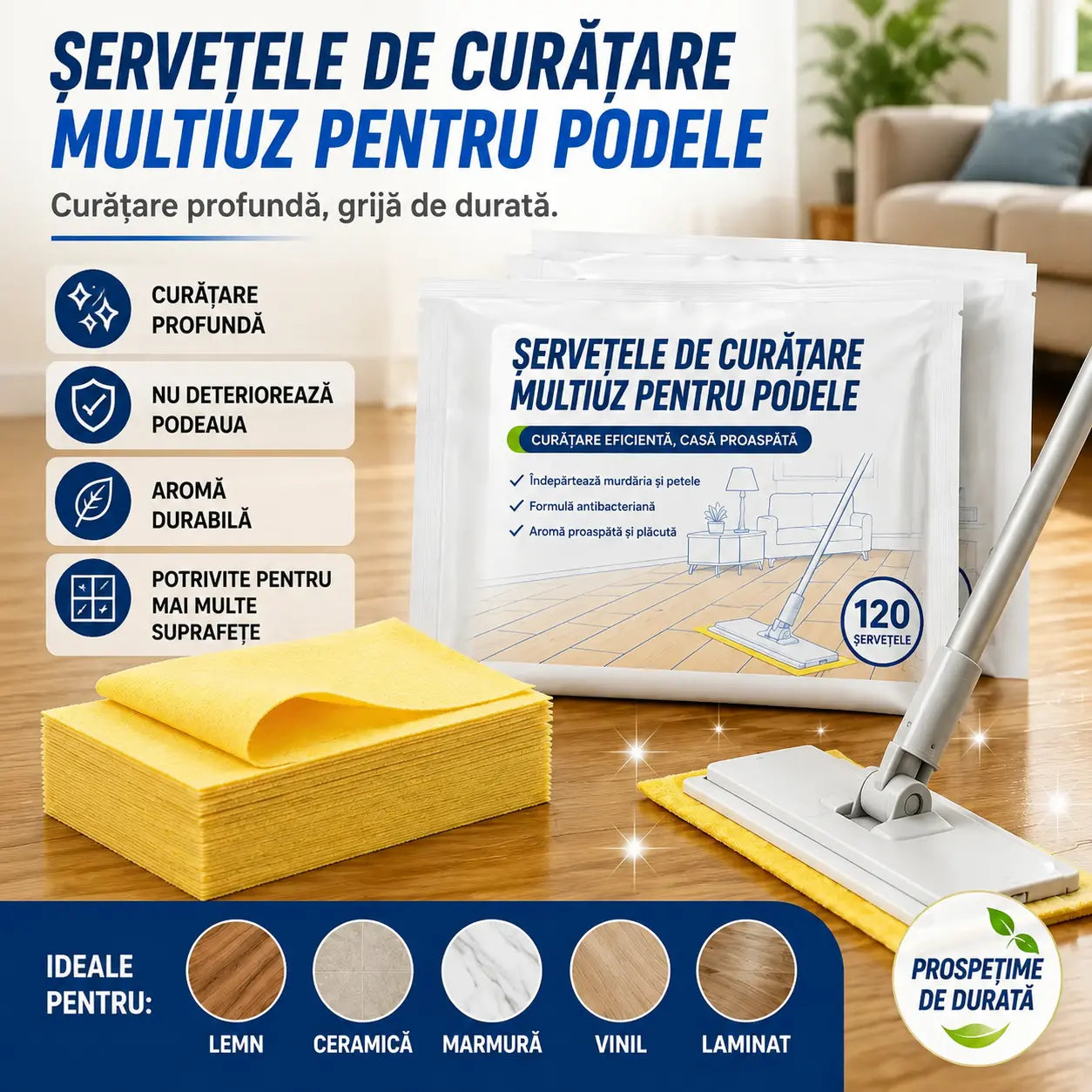🧹【Kupite jedan, dobijte jedan gratis!】✨ Višenamjenske antibakterijske i dezodorirajuće maramice za čišćenje, 240 komada ‖ Pogodno za masivne drvene podove, laminatne podove, pločice i zidove kampera.