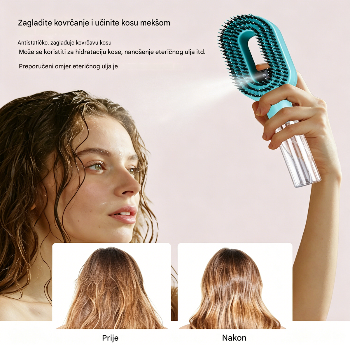 💖💨Češalj s funkcijom prskanja jednim gumbom koji učinkovito sprječava zapetljavanje kose.