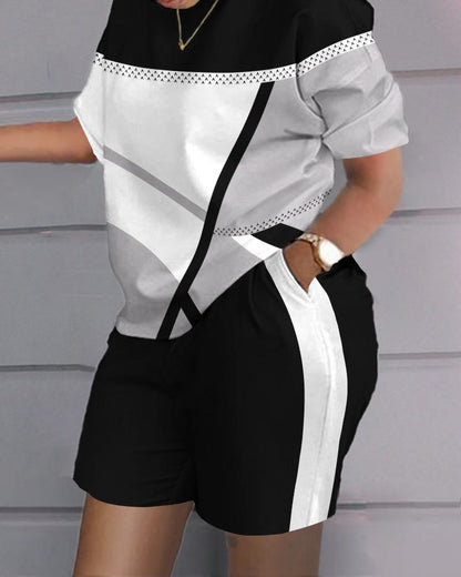 🔥【50% ZNIŻKI】😍 【S-4XL】Letni, duży, luźny, swobodny komplet z nadrukiem (top + spodenki)