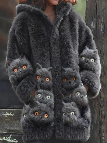 【S-5XL】Pluszowy, uroczy płaszcz z kapturem i podszewką z polaru