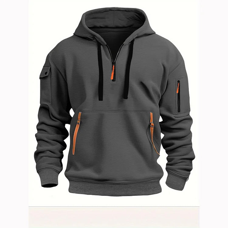 【S-5XL】Męska sportowa bluza z kapturem zapinana na zamek i wiele kieszeni-3770240