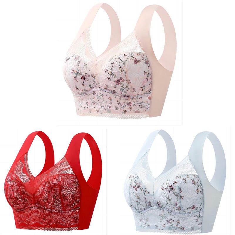 🔥【🔥Kup 1, a 3 dostaniesz gratis】💕🎁Bezszwowy biustonosz z lodowego jedwabiu w dużym rozmiarze, oddychający i regulowany [40 kg-100 kg]