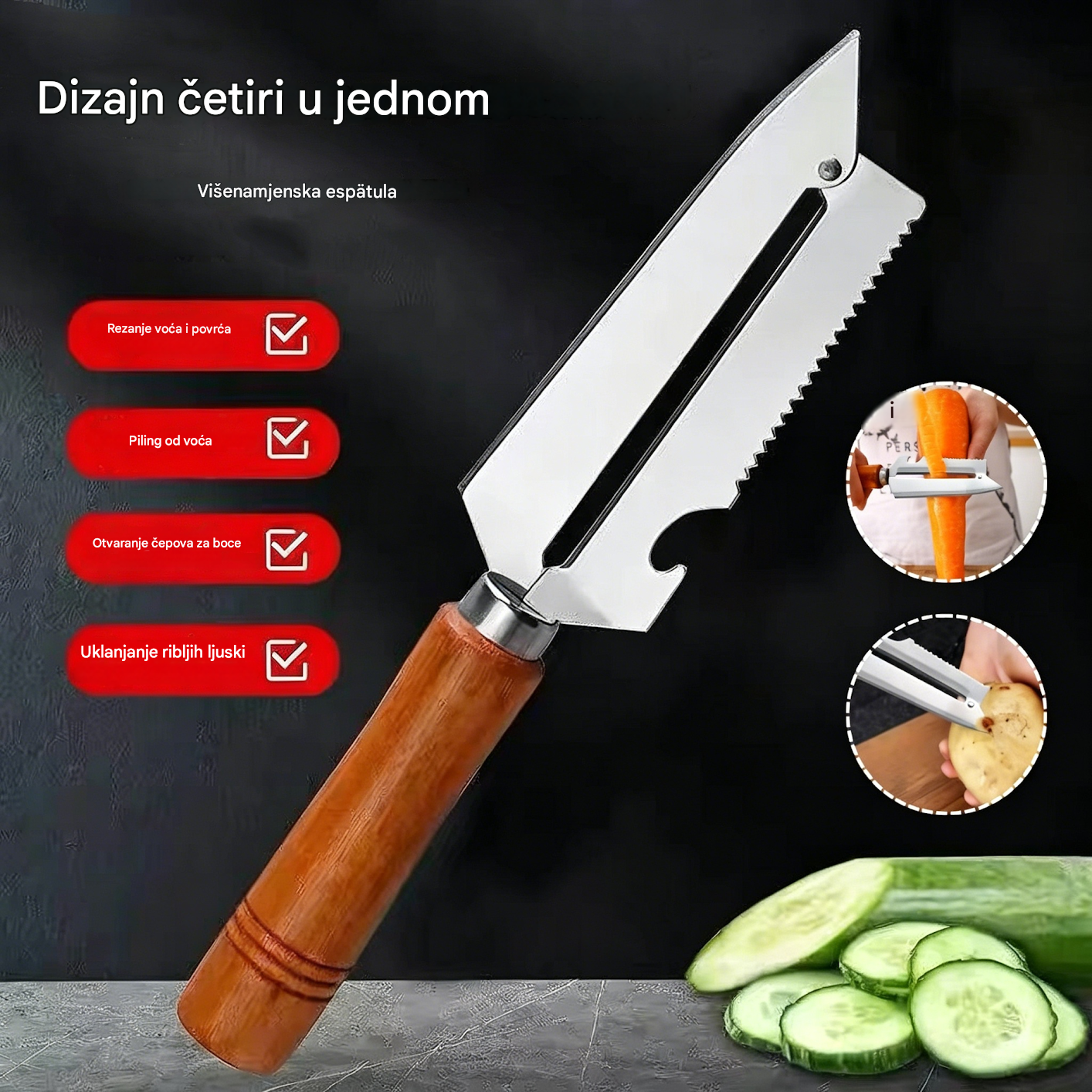 🥕 Kupite jedan, drugi dobijete gratis! ✨ Višenamjenska kuhinjska gulilica: Izrađena od nehrđajućeg čelika s ergonomskim dizajnom ručke, savršena za guljenje voća, povrća i mesa. 🔪