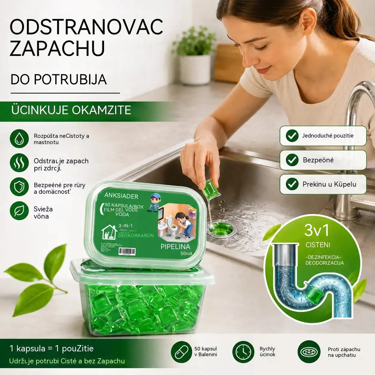 💖 2 pakiranja (100 tableta) ✨Vodotopive kuglice za uklanjanje neugodnih mirisa iz cijevi – Vrhunsko rješenje za blokiranje neugodnih mirisa