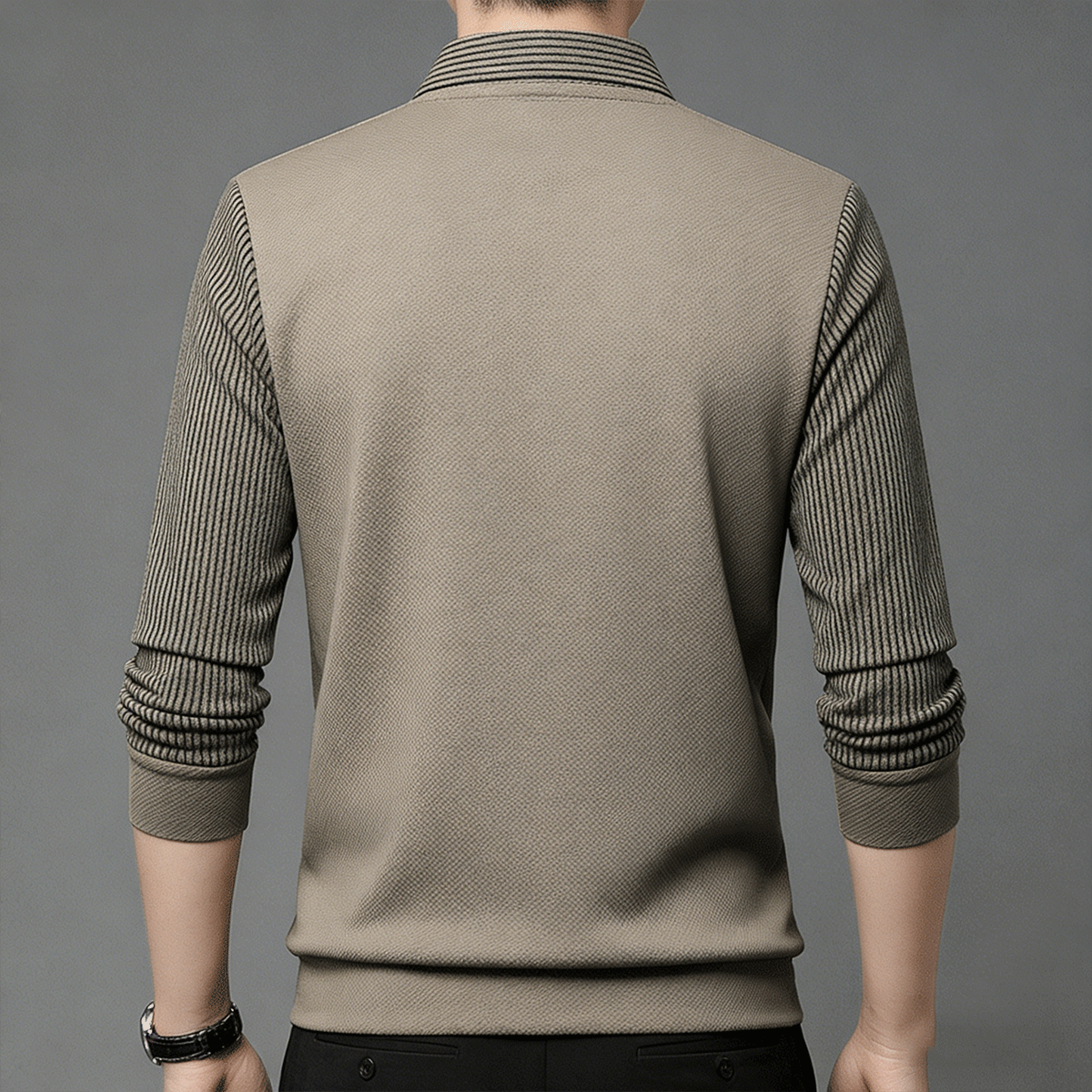 【⚡Obniżka 120 zł】【M-4XL】Dwukolorowa koszulka POLO z paskami i efektem fałszywej warstwy
