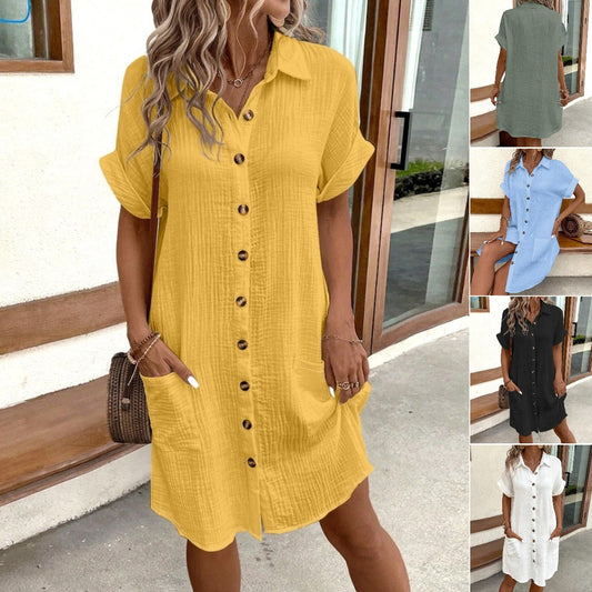 🎁💕【S-5XL】Nowa letnia, modna bawełniana i lniana sukienka z krótkim rękawem, lekka i przewiewna