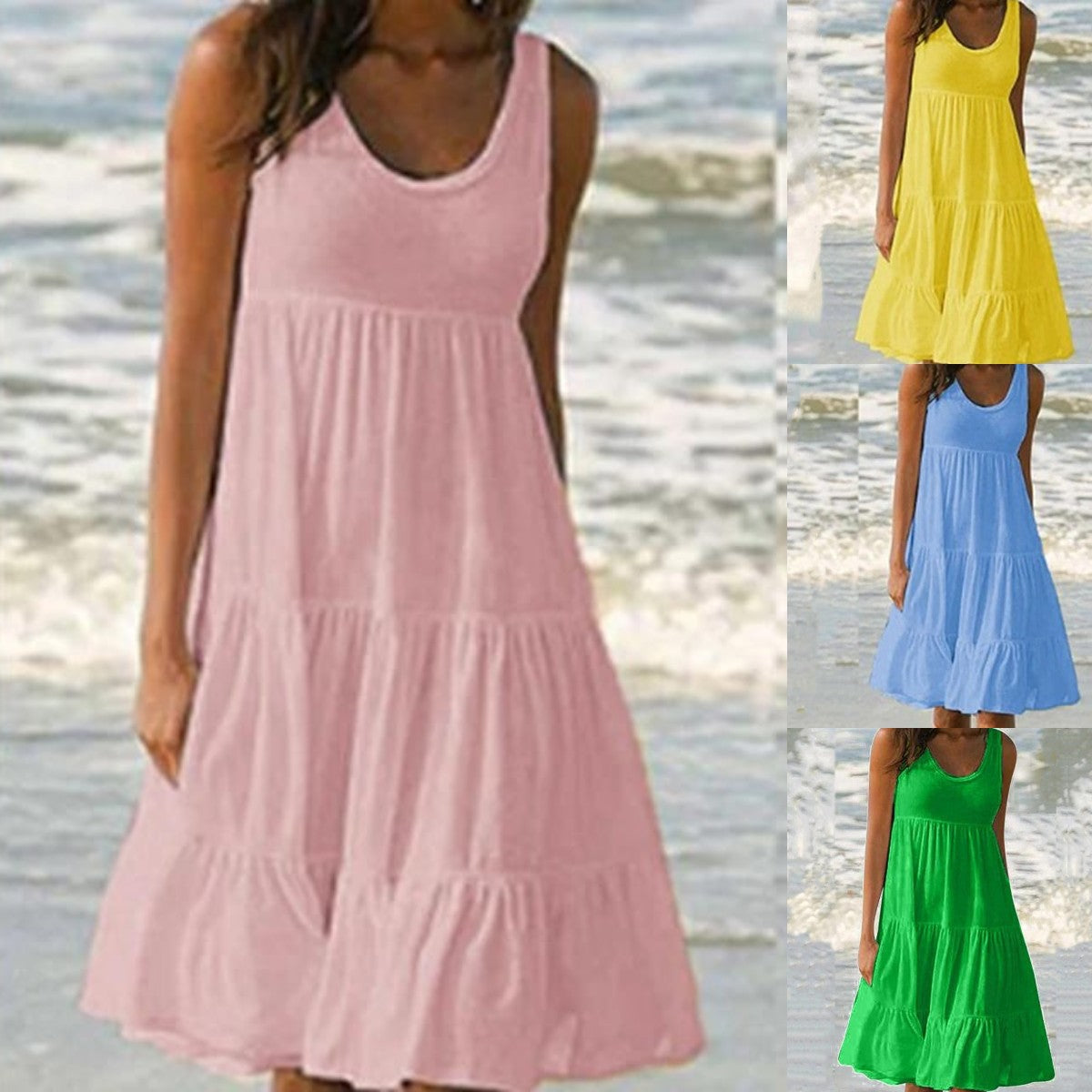 👗 【S-5XL】 Prosta sukienka w jednolitym kolorze-3686031