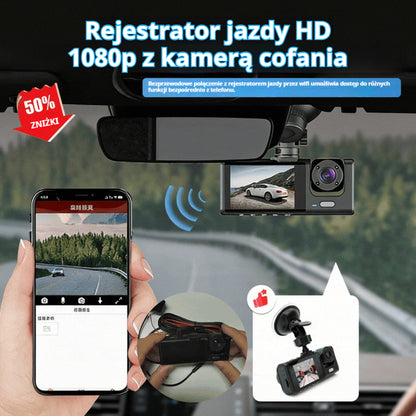 Rejestrator jazdy samochodowy | Full HD 1080p | Z kamerą cofania
